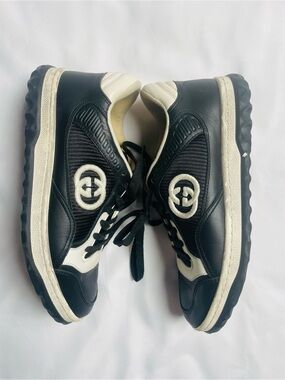 Gucci MAC80 Black & Cream Leather Sneakers – Double G, Size 36½ / US 6.5